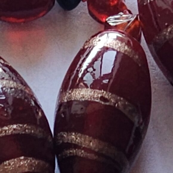 Necklace with beaded glass brown, orange, Murano style with inclusions 23" - Picture 3 of 7